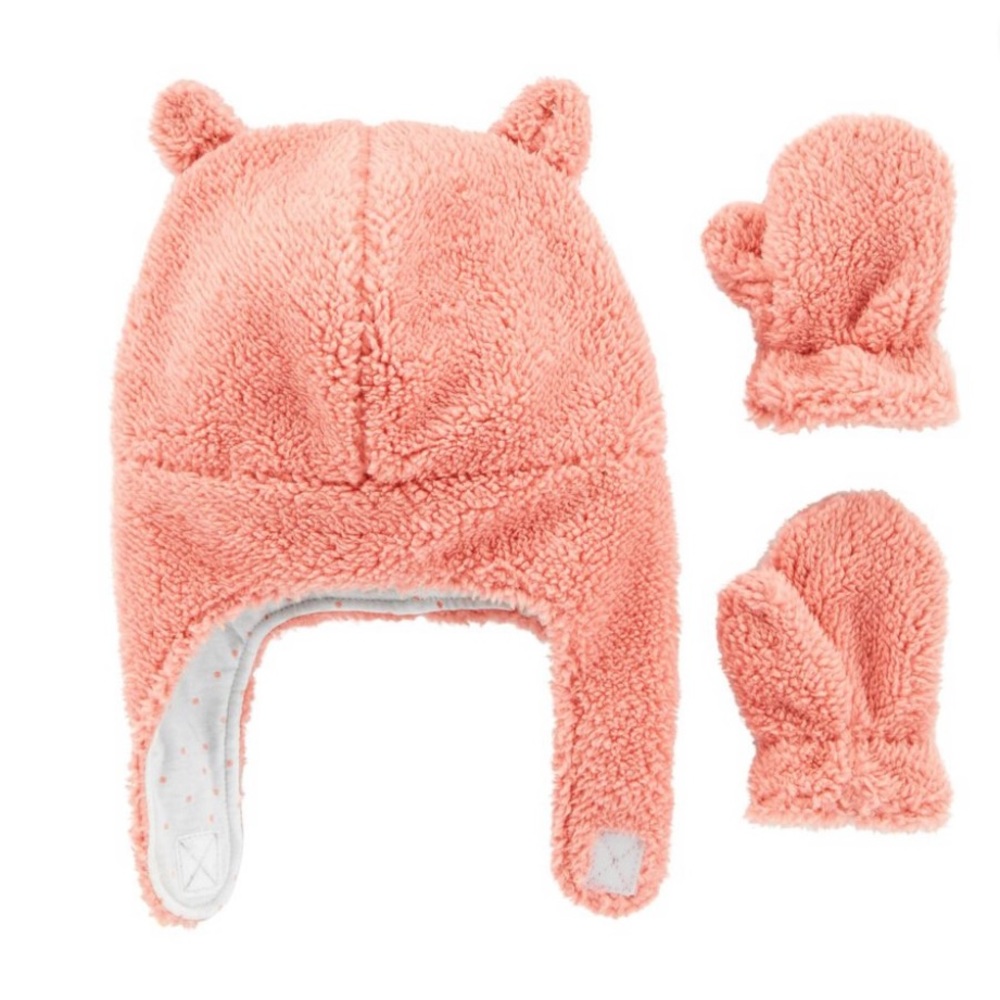 NWT Sherpa baby hat and mitten set
